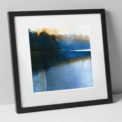 Indigo Lake at Dawn lake district lake art print in black frame