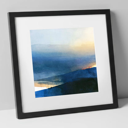Summit View in Deep Indigo lake district fell art print in black frame