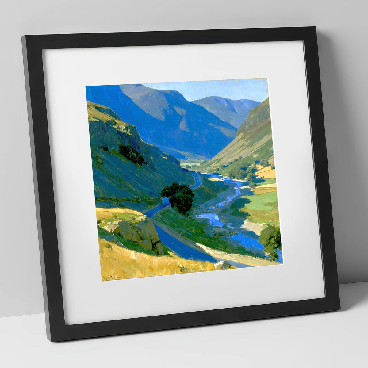 Cobalt Shadows on the Mountain Pass lake district valley art print in black frame