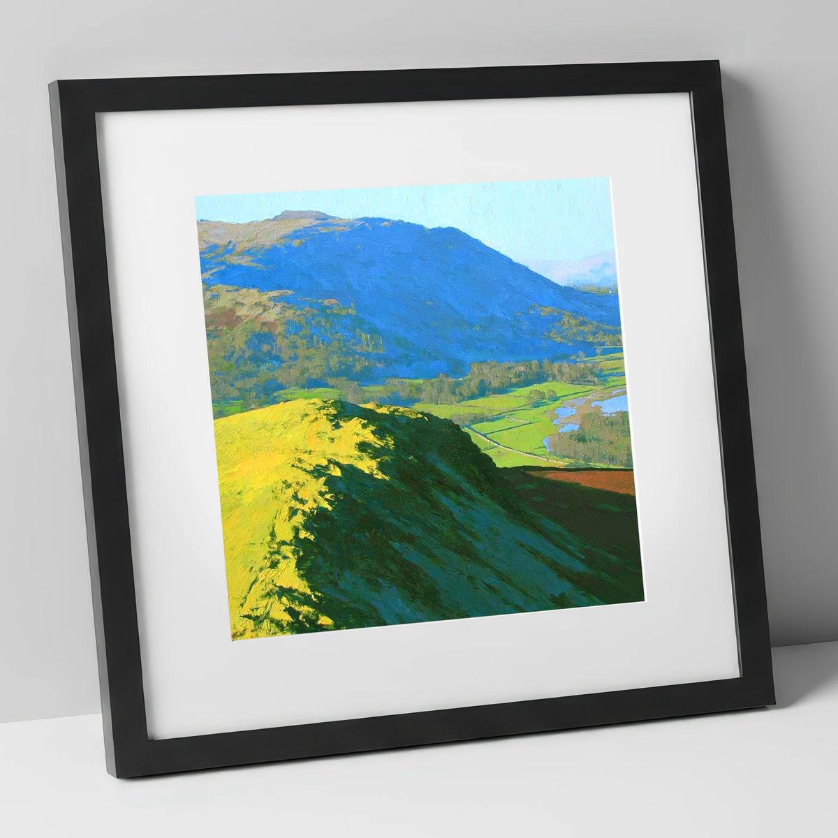 Sunlit Ridge on Black Fell lake district fell art print in black frame