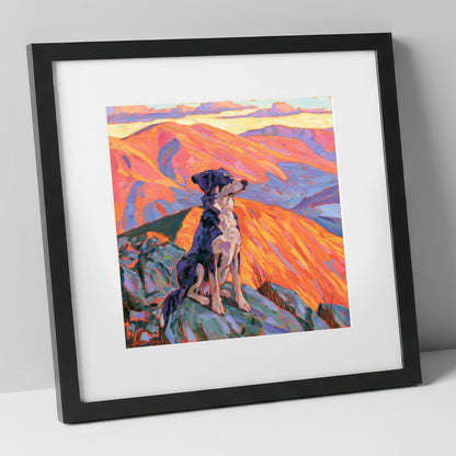 Vibrant Dog on Braithwaite Summit gifts for dog walkers art print in black frame