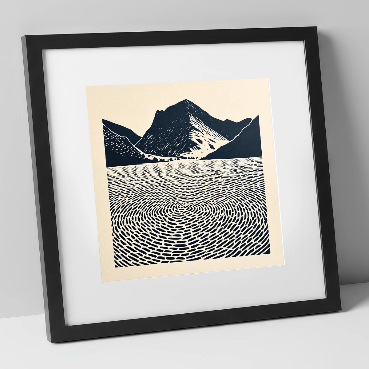 Swirling Water at Buttermere lake district lake art print in black frame