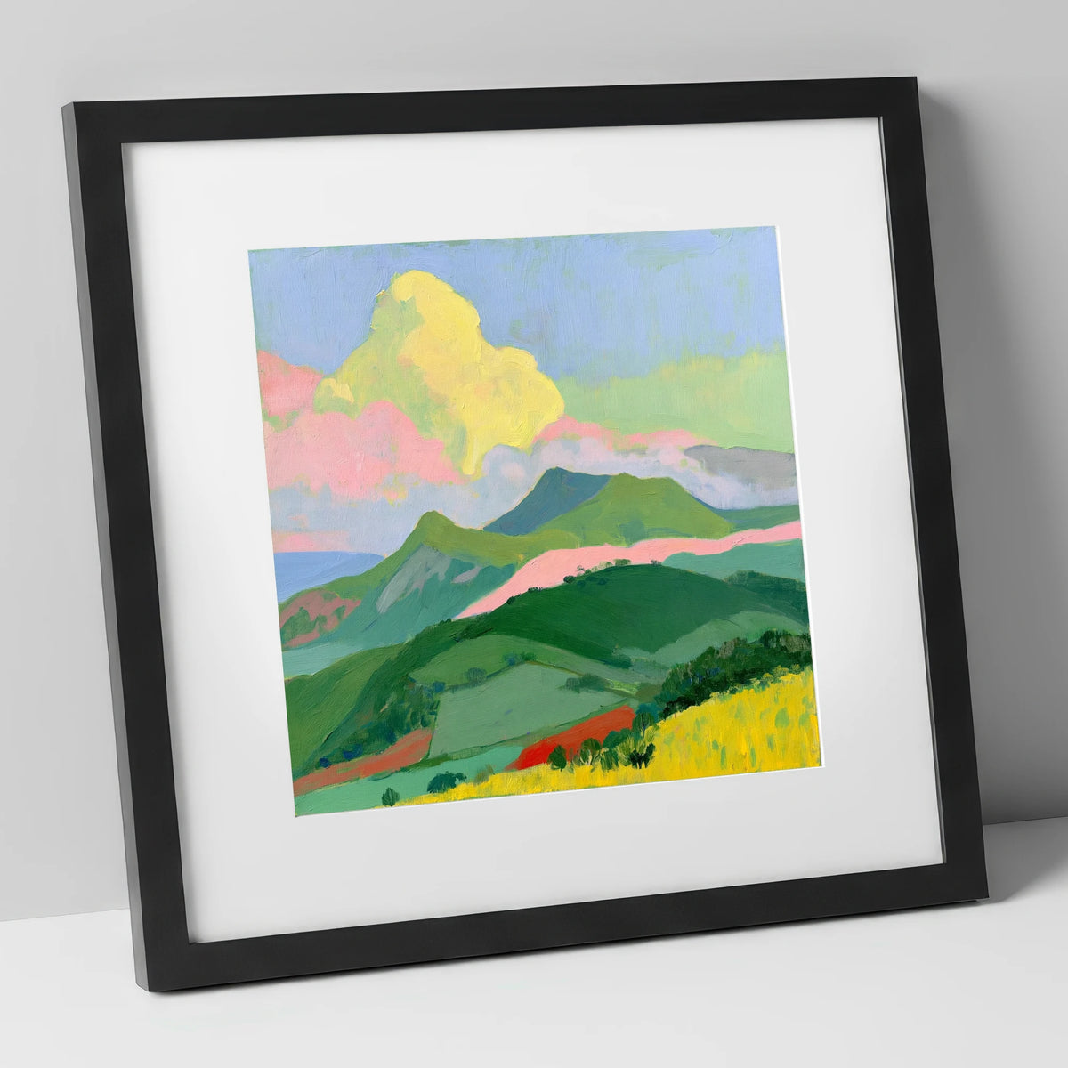 Vibrant Clouds Over Rolling Fells lake district fell art print in black frame
