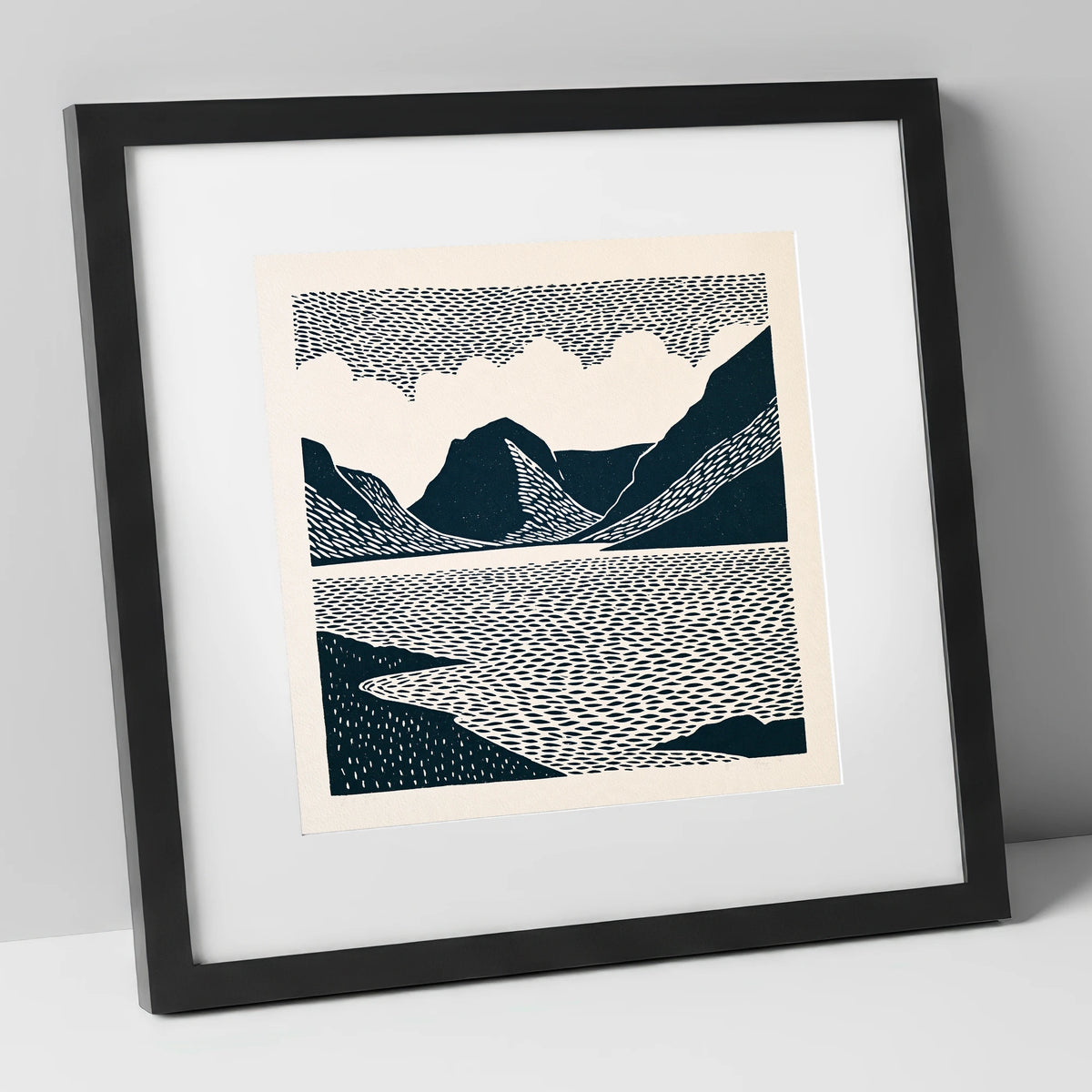 Crummock Water Graphic Landscape lake district lake art print in black frame