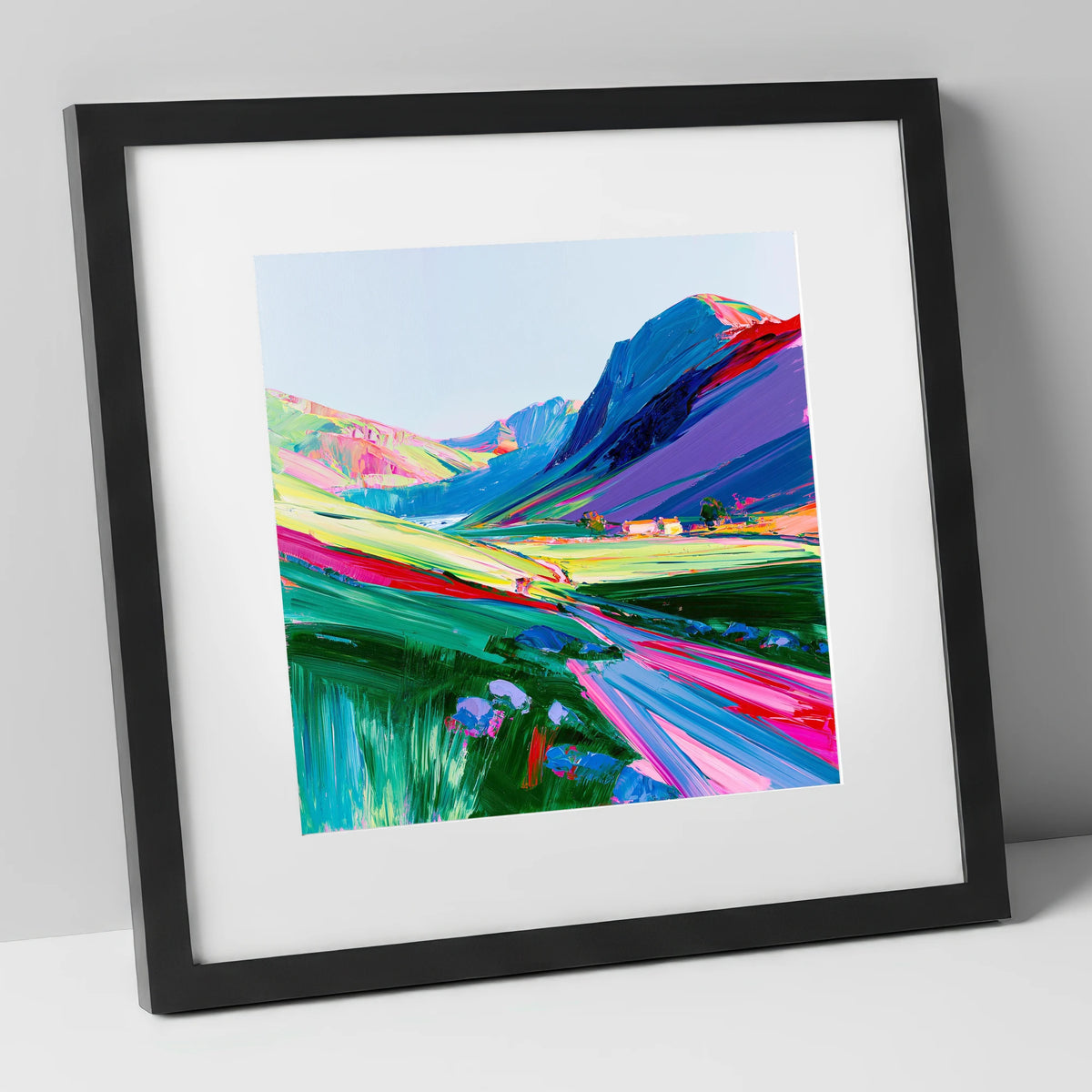 Vibrant Lake District Mountains lake district fell art print in black frame