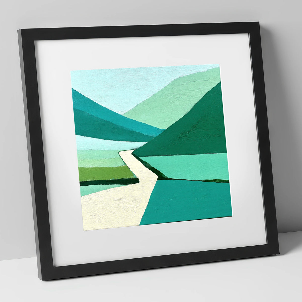 Abstract Teal Kirkstone Pass Fells lake district valley art print in black frame