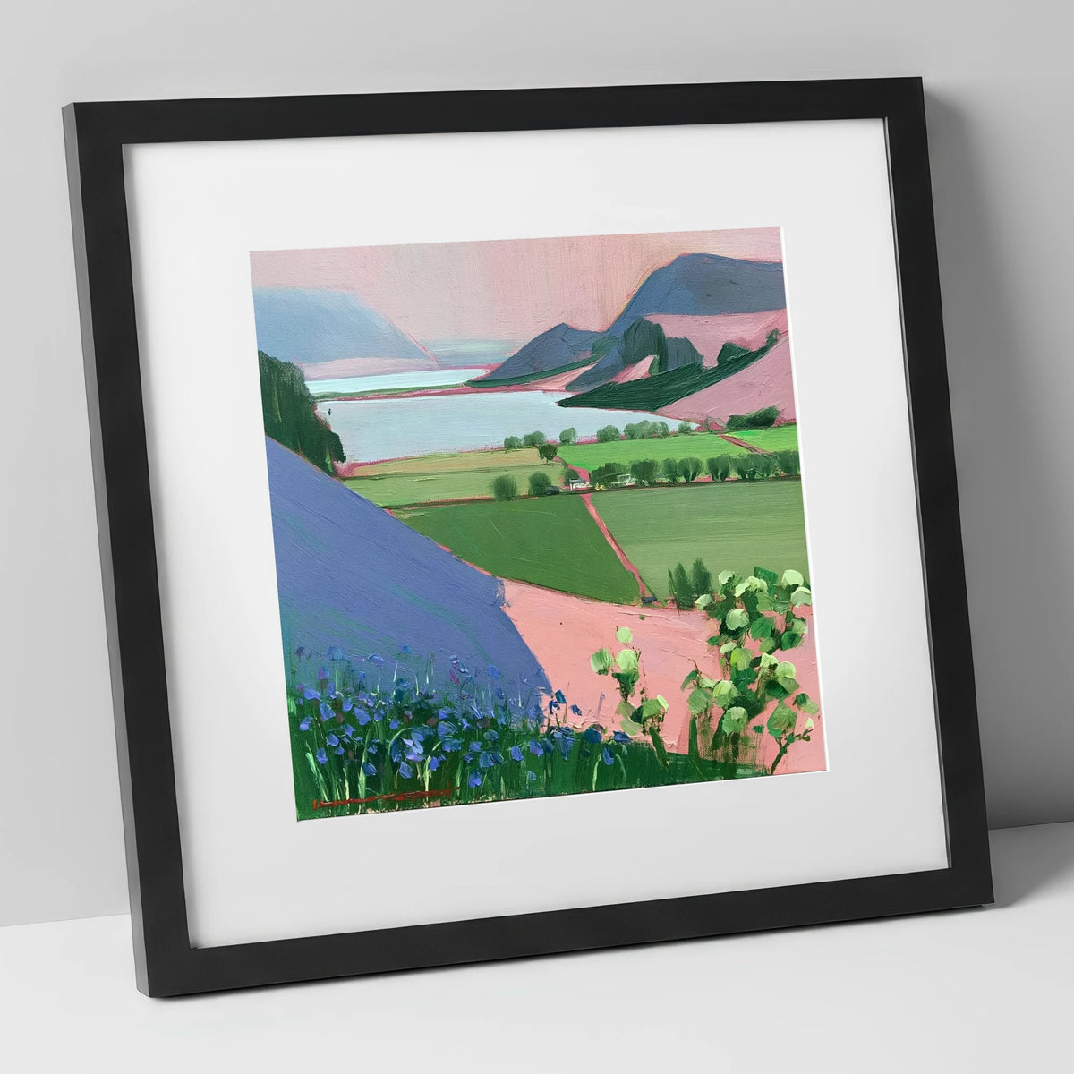 Pastel Crummock Water From Rannerdale lake district lake art print in black frame