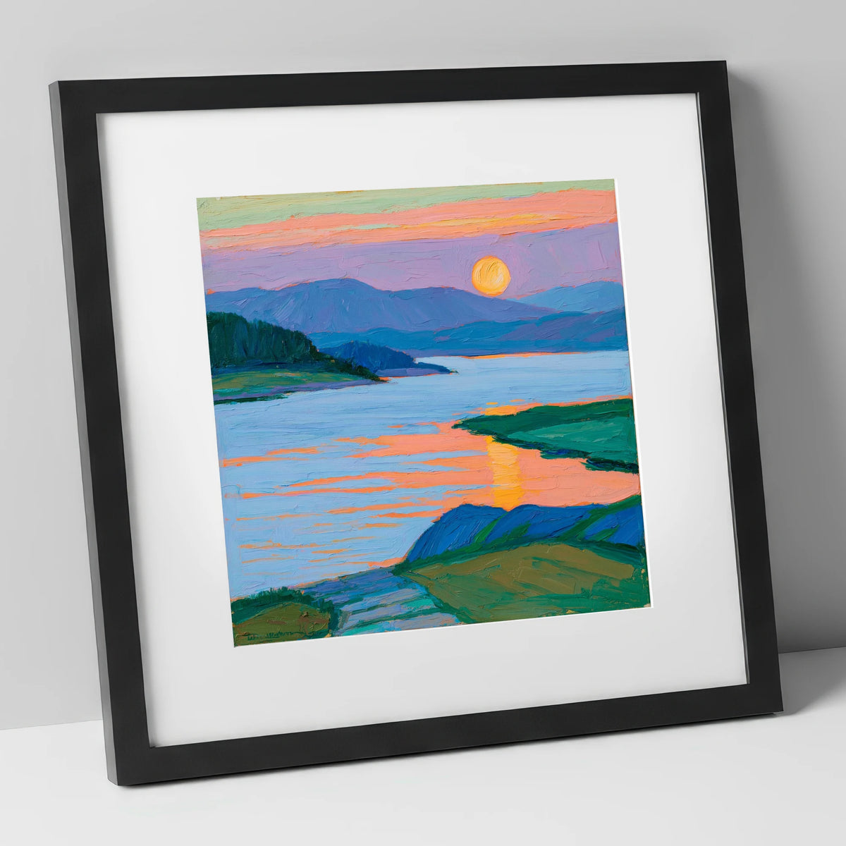 Vibrant Sunset Over The Lake lake district lake art print in black frame