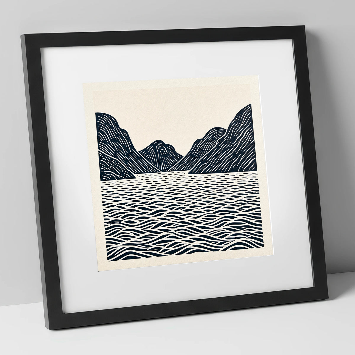 Dark Fells over Wastwater lake district lake art print in black frame