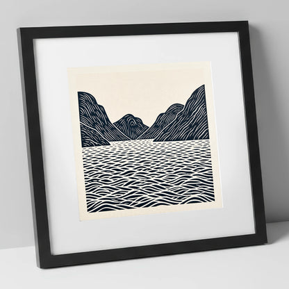 Dark Fells over Wastwater lake district lake art print in black frame