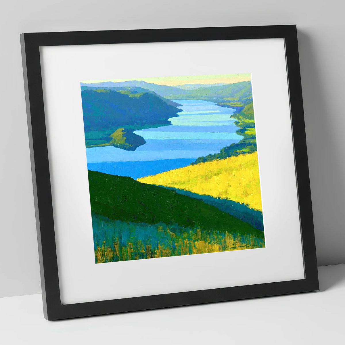 Bold Yellow Fells Above Ullswater lake district lake art print in black frame
