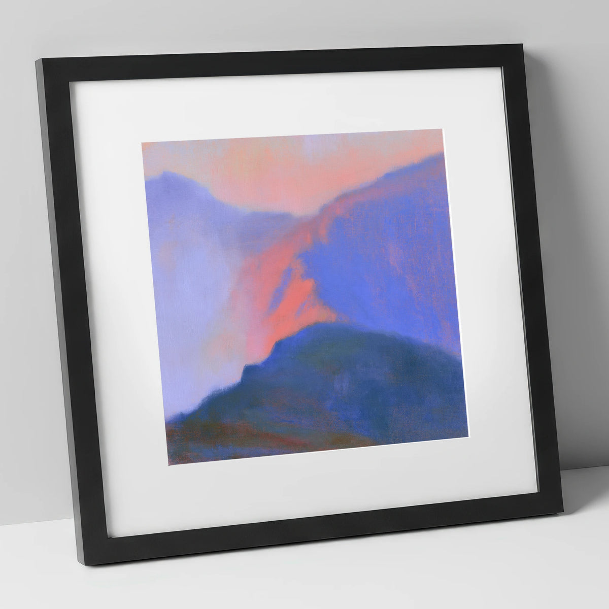 Misty Mountain Ridge in Pink Light lake district fell art print in black frame