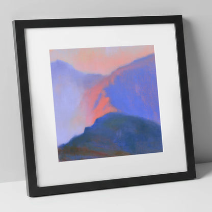 Misty Mountain Ridge in Pink Light lake district fell art print in black frame