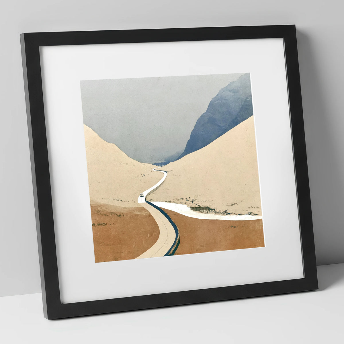 Winding Road through the High Pass lake district valley art print in black frame