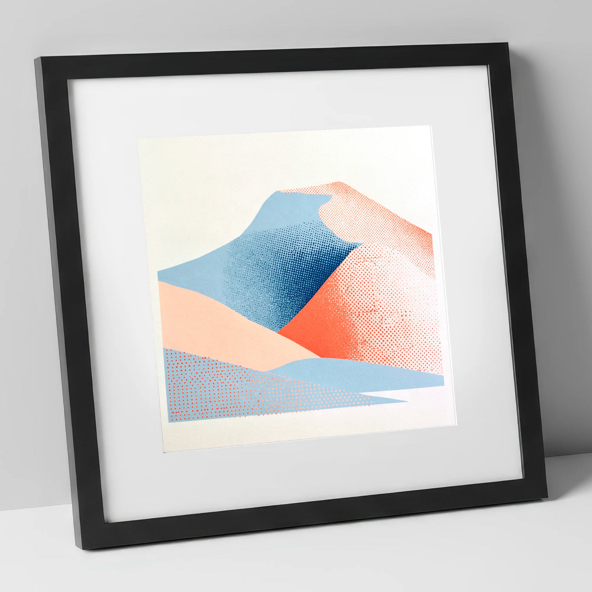 Blencathra in Blue and Coral lake district fell art print in black frame