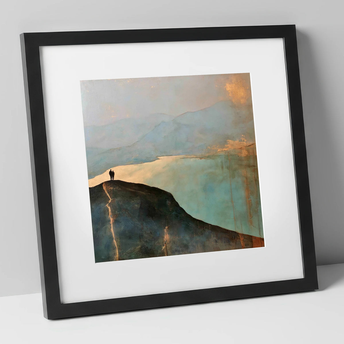 Catbells Ridge in Golden Light lake district fell art print in black frame