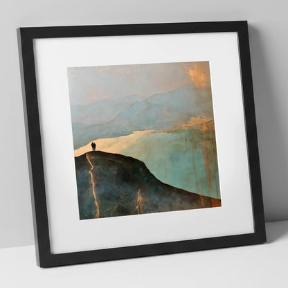 Catbells Ridge in Golden Light lake district fell art print in black frame
