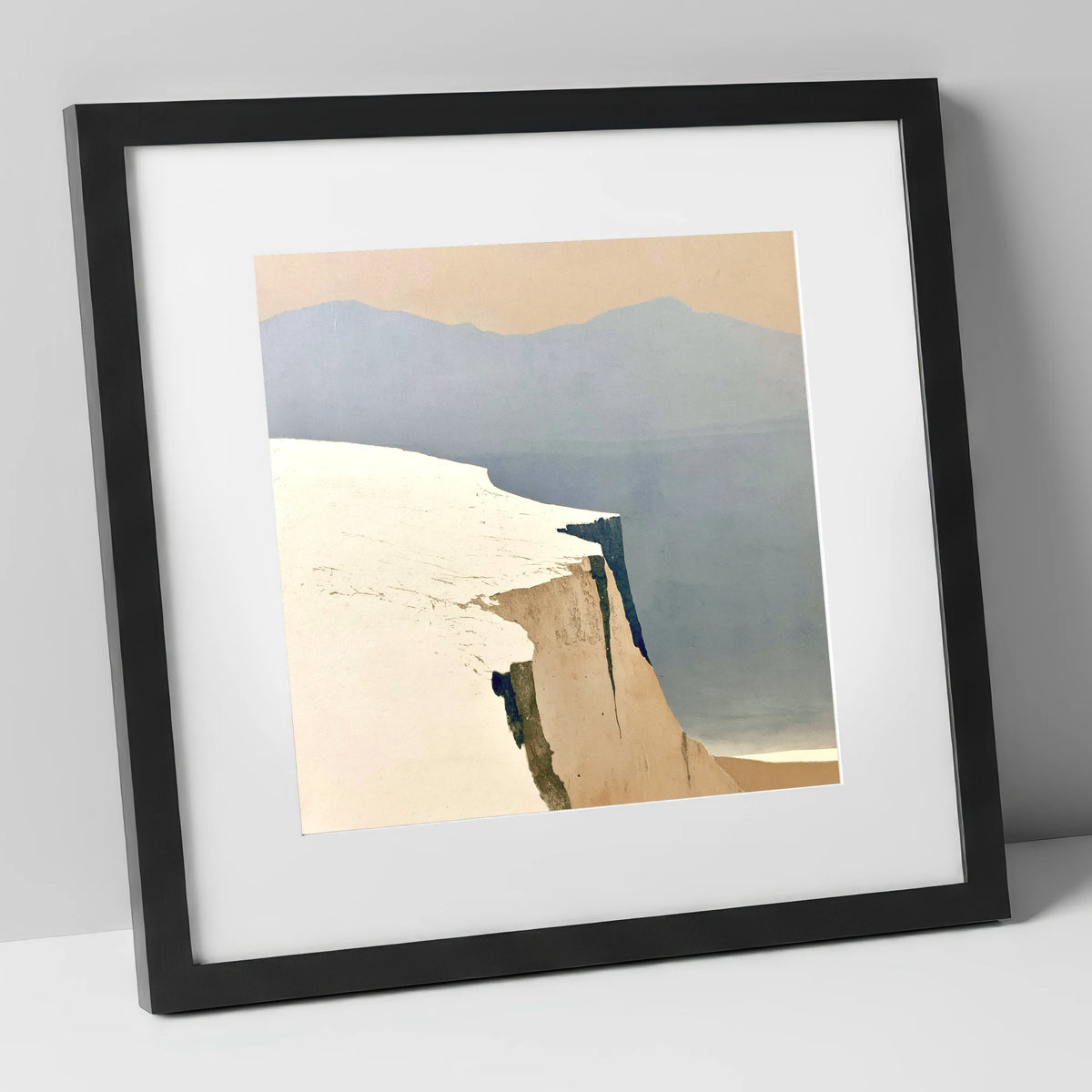 Snowy Fell Edge and Distant Peaks lake district fell art print in black frame