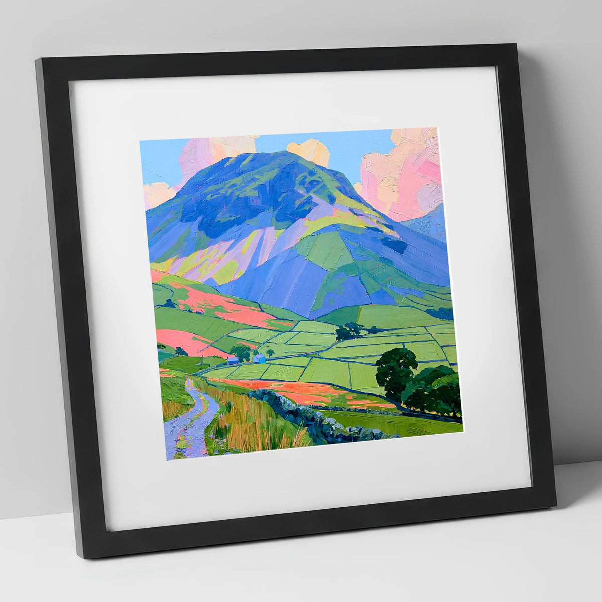 Great Gable Above Vibrant Pastures lake district fell art print in black frame