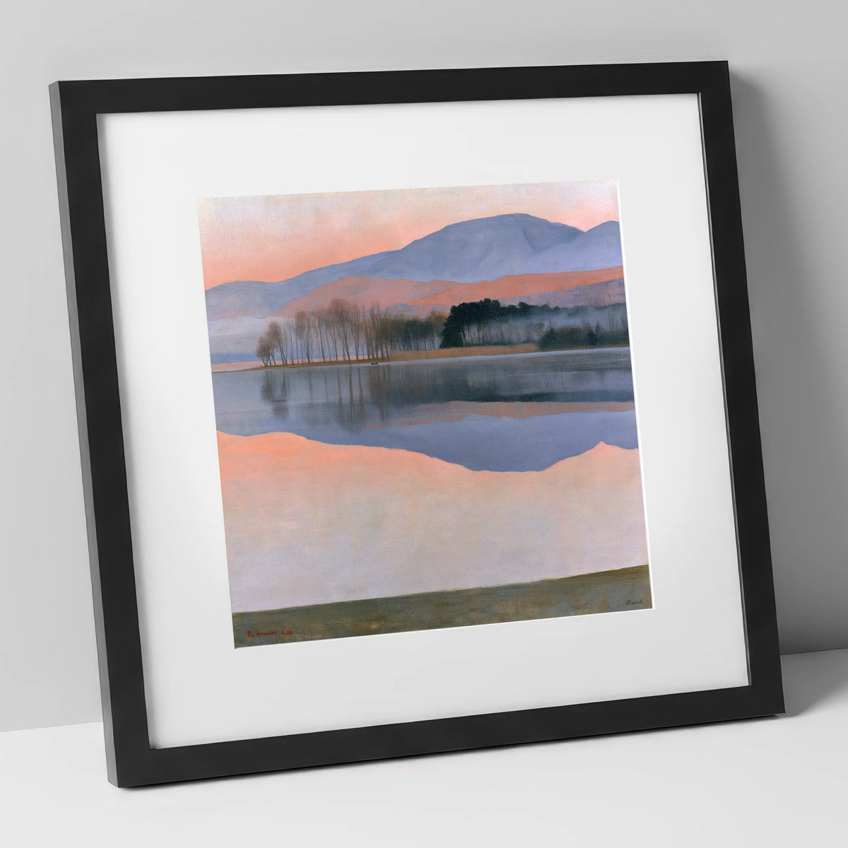 Pastel Dawn Lake Reflection lake district lake art print in black frame