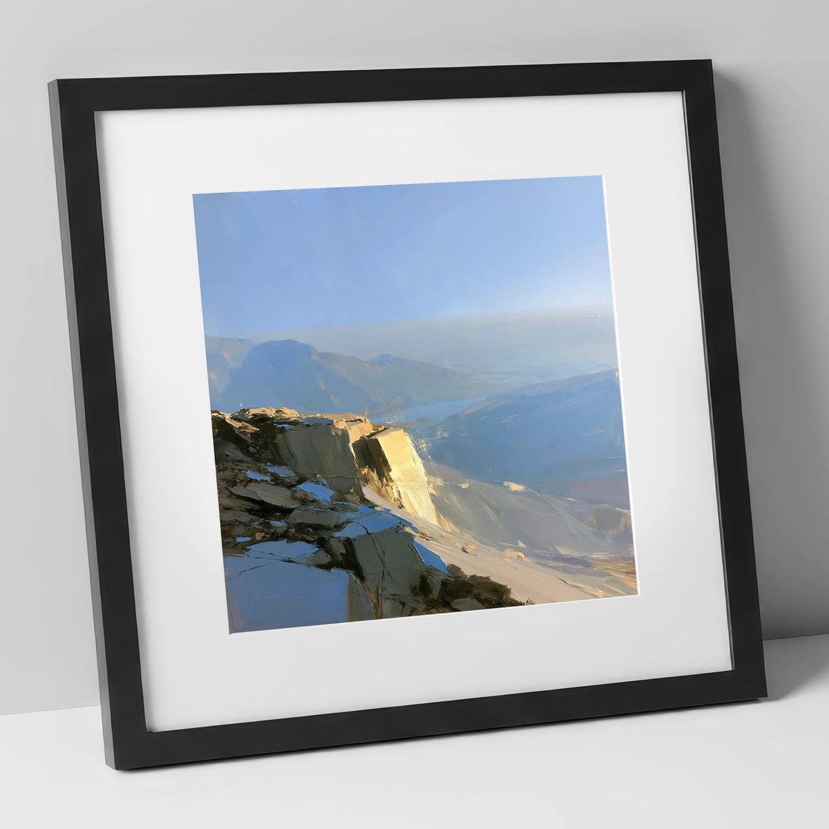 Sunlit Summit Over Hazy Fells lake district fell art print in black frame