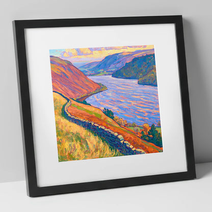 Vivid Ullswater Above Pooley Bridge lake district village art print in black frame