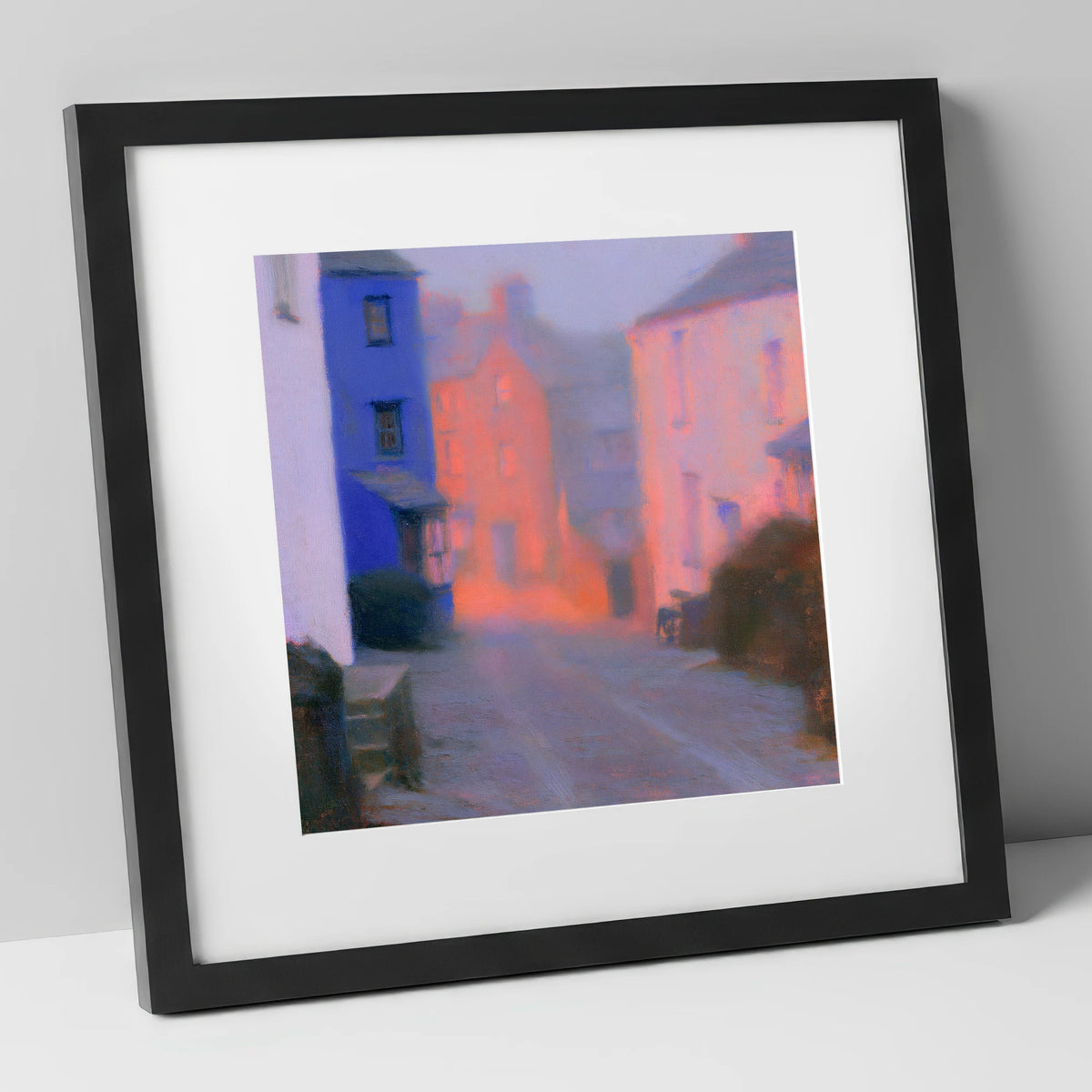 Twilight Haze Over Village Street lake district village art print in black frame
