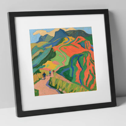 Walkers on a Vivid Fell Path lake district walking art print in black frame