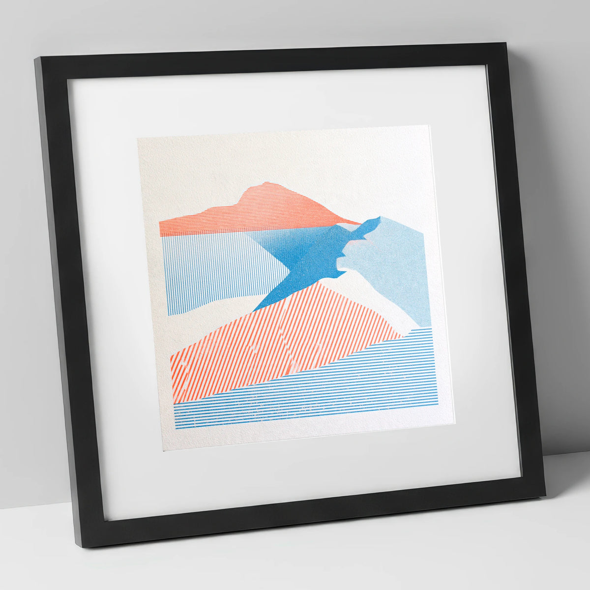 Helvellyn in Coral and Blue lake district fell art print in black frame