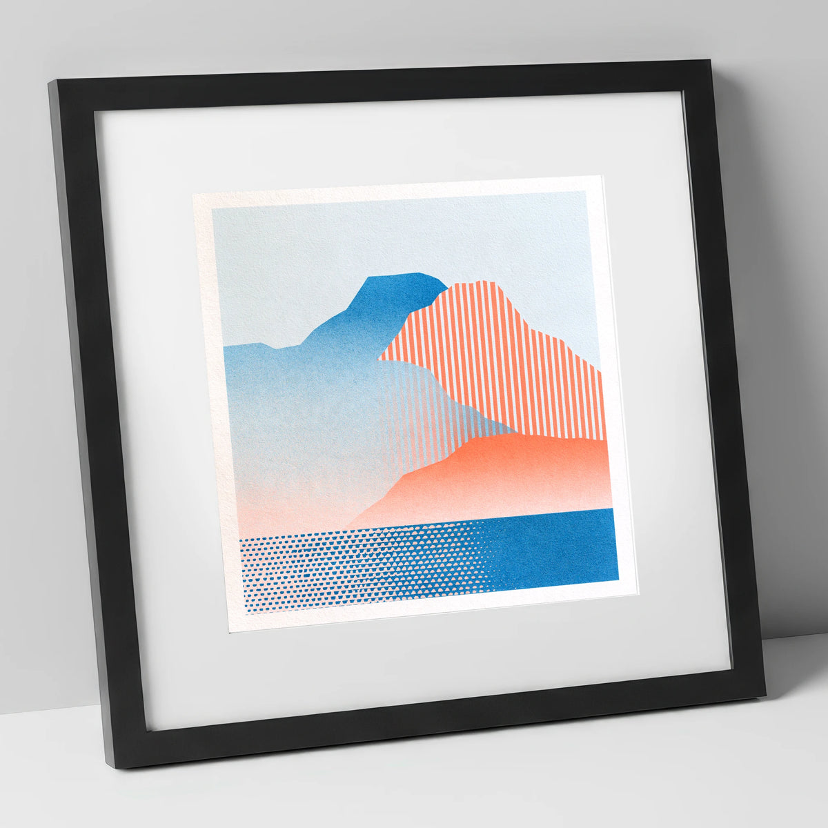 Geometric Great Gable In Coral lake district fell art print in black frame