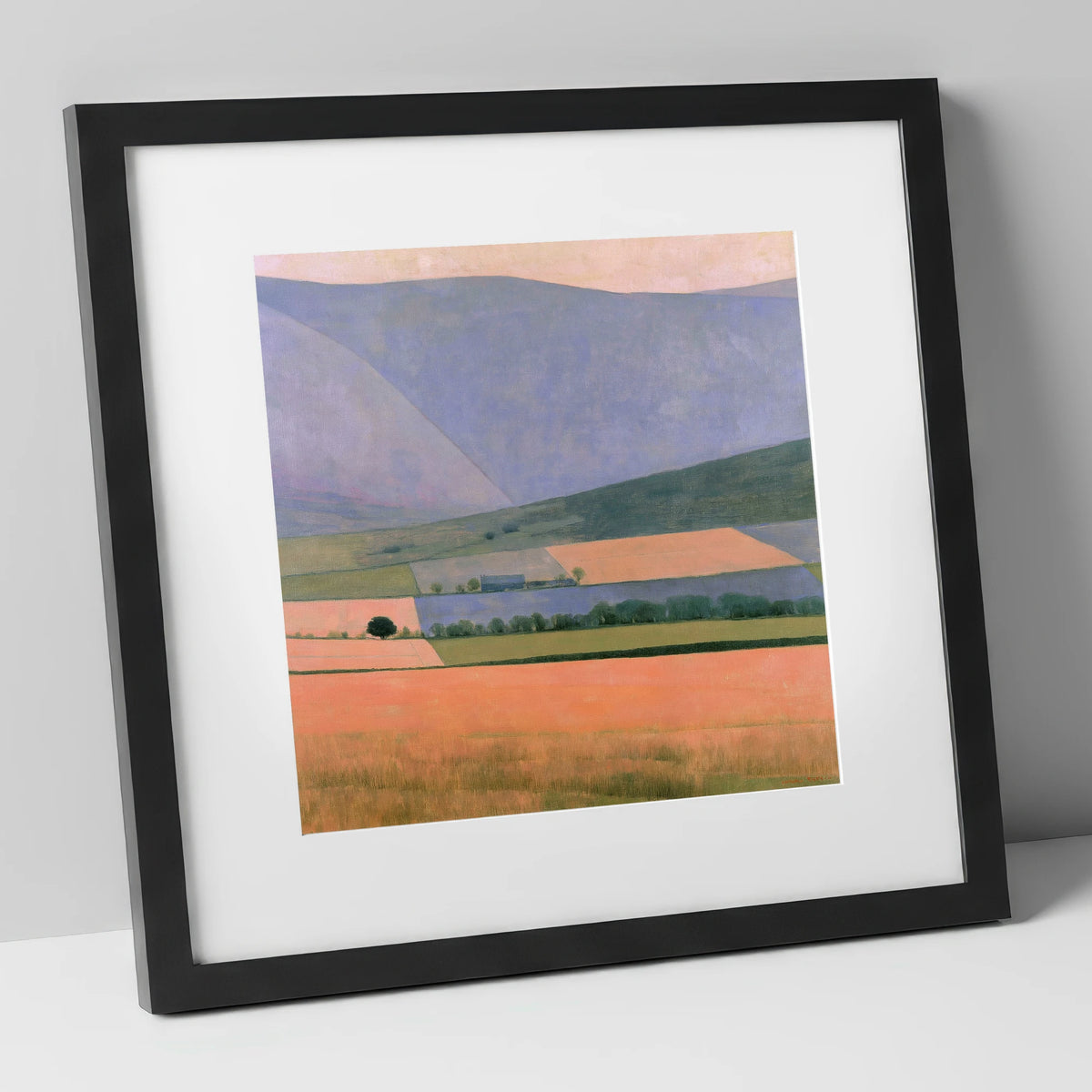 Lavender Fells Over Dale Fields lake district valley art print in black frame