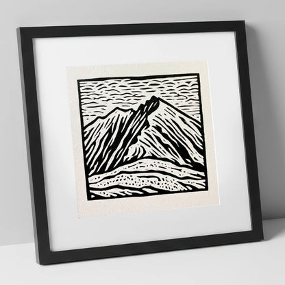 Monochrome Helvellyn Ridges lake district fell art print in black frame