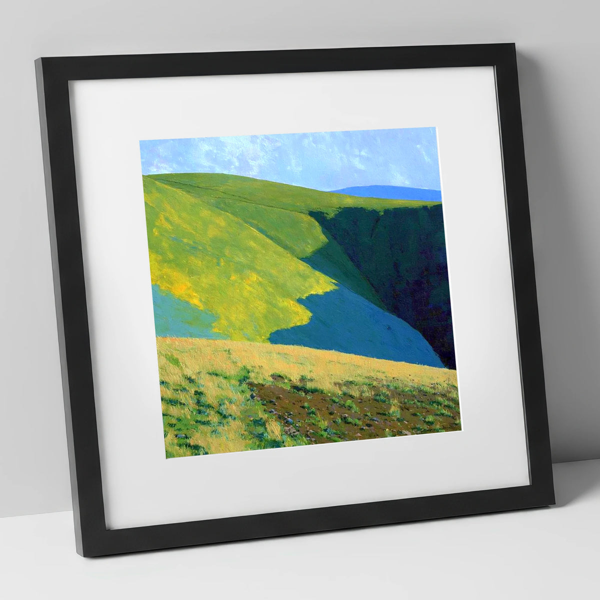 Vibrant Slopes of Meal Fell lake district fell art print in black frame