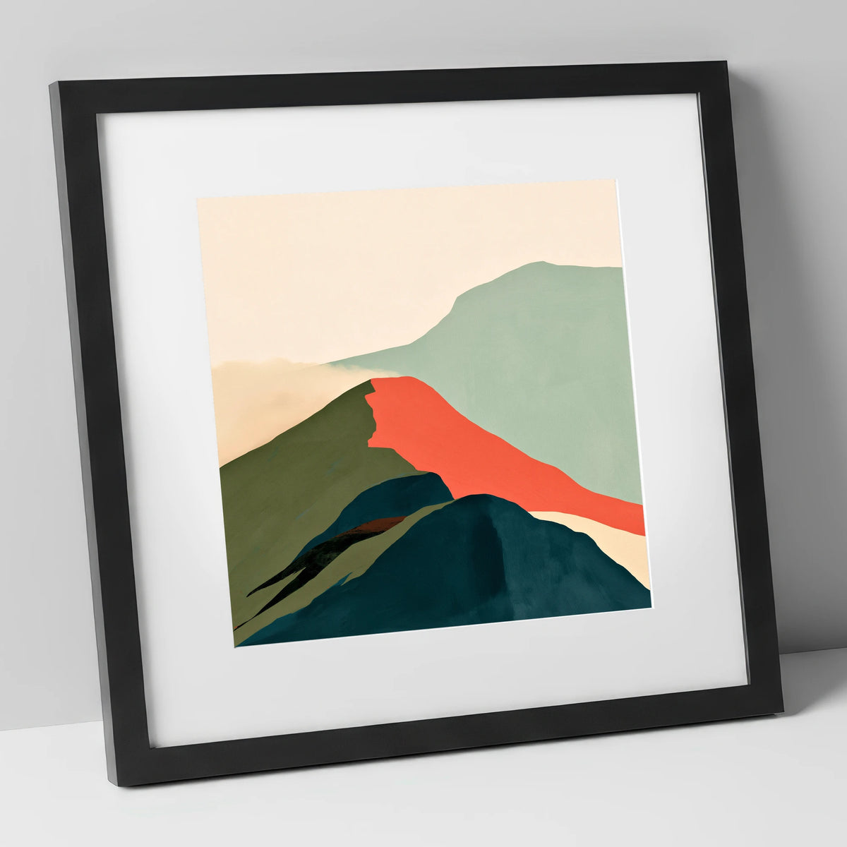 Bold Terracotta Mountain Ridge lake district fell art print in black frame