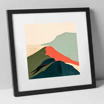 Bold Terracotta Mountain Ridge lake district fell art print in black frame