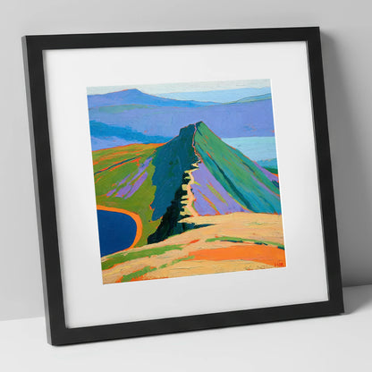 Bold Striding Edge Helvellyn Ridge lake district walking art print in black frame