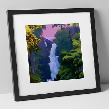 Vivid Aira Force Waterfall lake district waterfall art print in black frame