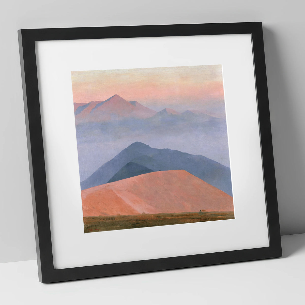 Fell Summit in Lavender Haze lake district fell art print in black frame