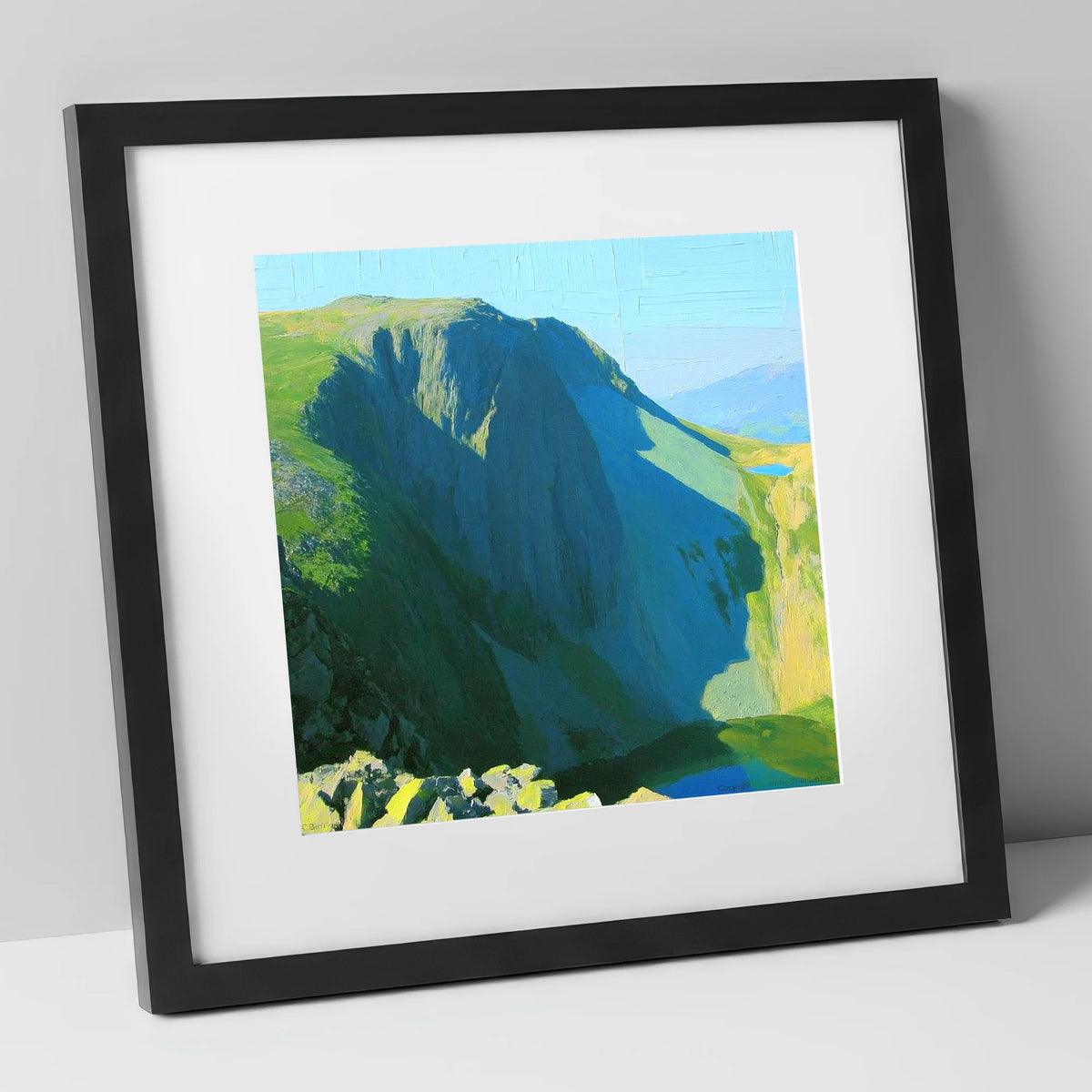 Sunlit Dale Head Crags lake district fell art print in black frame