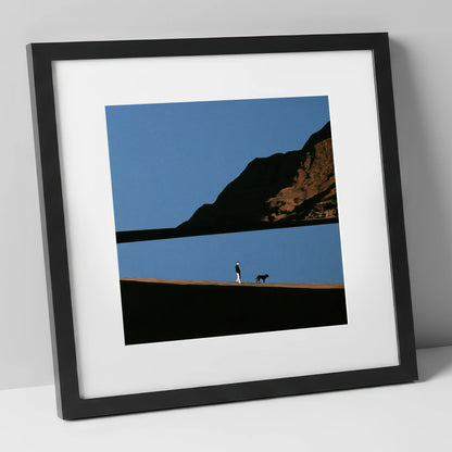Silhouetted Dog Walker at Ennerdale Water gifts for dog walkers art print in black frame