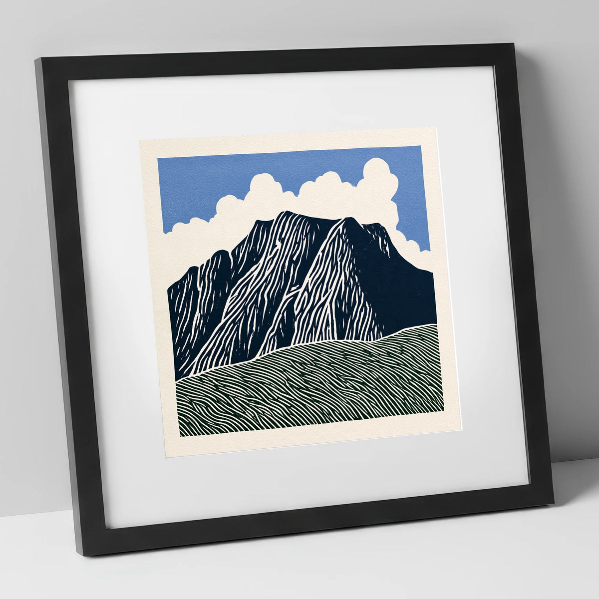 Graphic Scafell Pike Landscape lake district fell art print in black frame