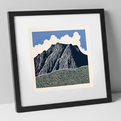 Graphic Scafell Pike Landscape lake district fell art print in black frame