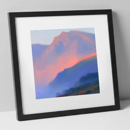 Pink Evening Light Over Fells lake district sky art print in black frame
