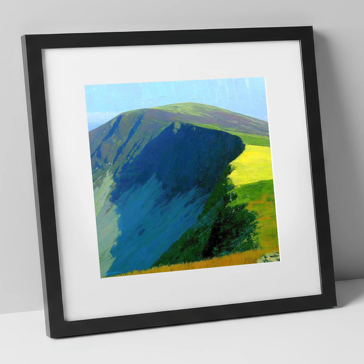 Vibrant Shadows on Bakestall Fell lake district fell art print in black frame