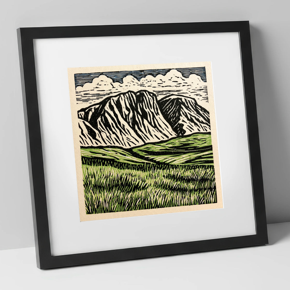 Bold Scafell Pike Landscape lake district fell art print in black frame