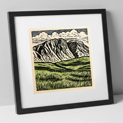 Bold Scafell Pike Landscape lake district fell art print in black frame
