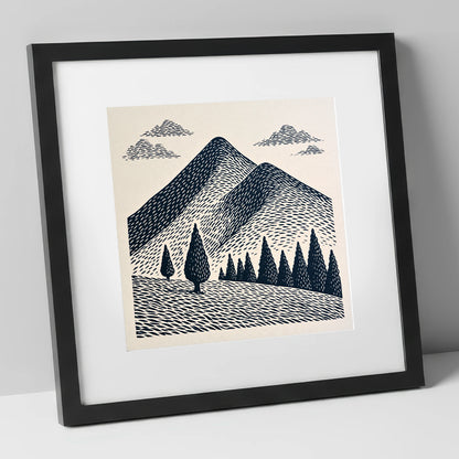 Midnight Blue Blencathra Peaks lake district fell art print in black frame