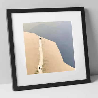 Fell Walkers on the Ochre Ridge lake district walking art print in black frame