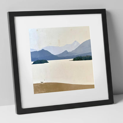 Pale Derwentwater From Crow Park lake district village art print in black frame