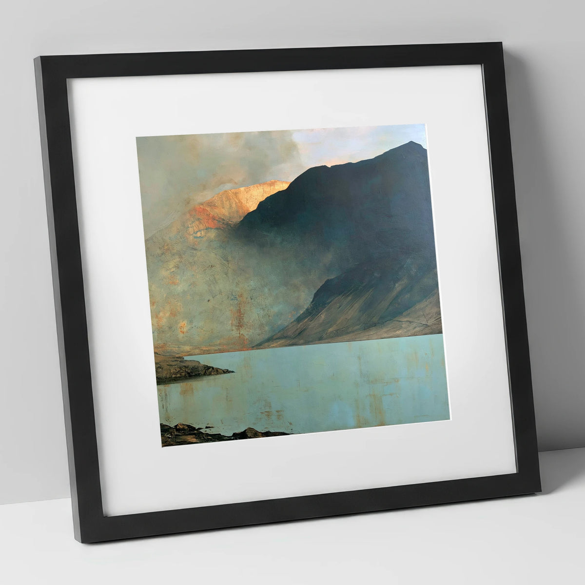 Wastwater Screes in Golden Light lake district lake art print in black frame